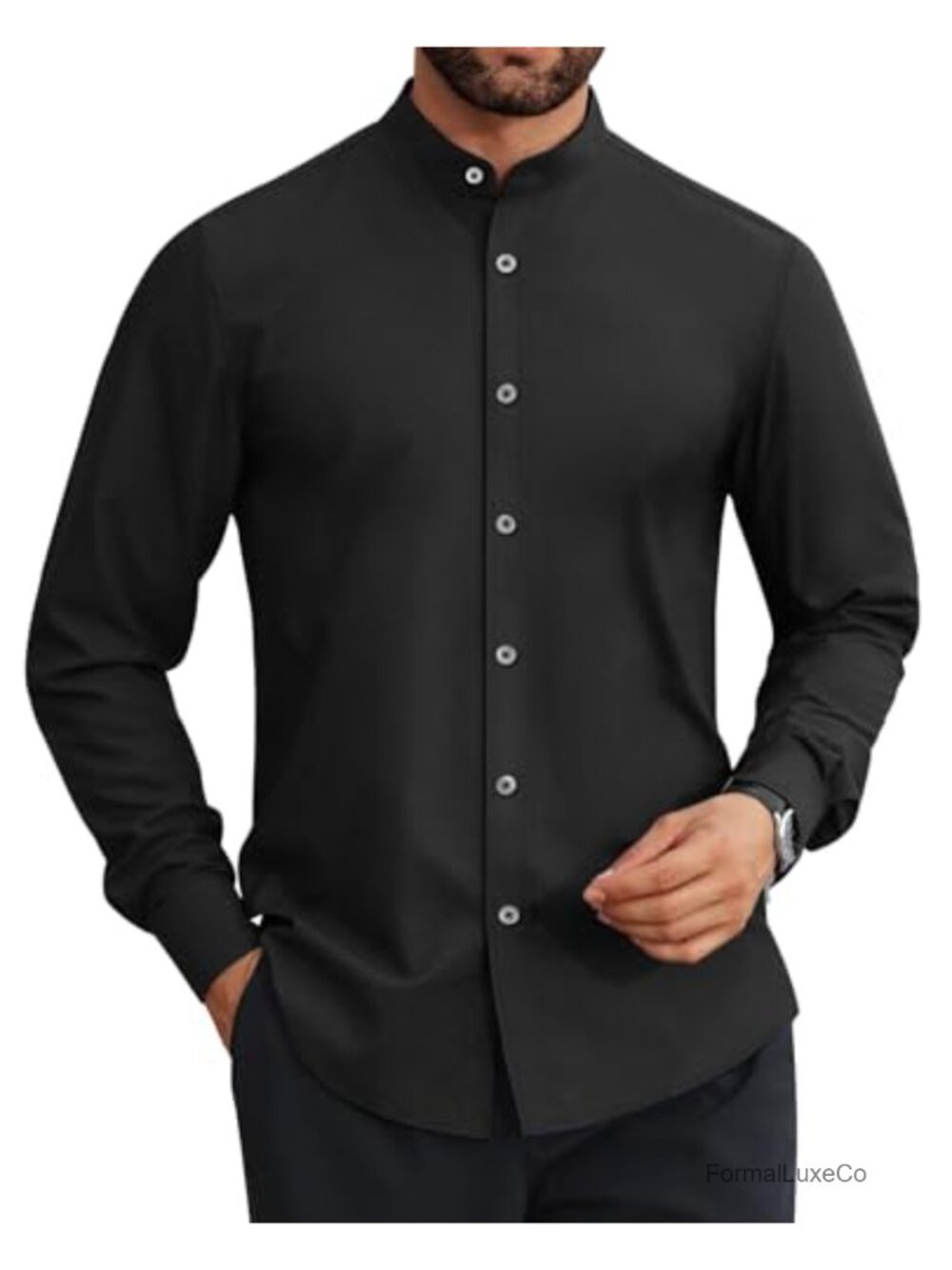 Men's Wrinkle Free Dress Shirt Long Sleeve Button Down Band Collar